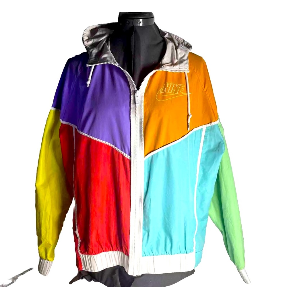 Nike Womens Jacket XL Rainbow Colorblock Windbreaker Running Lightweight vtg